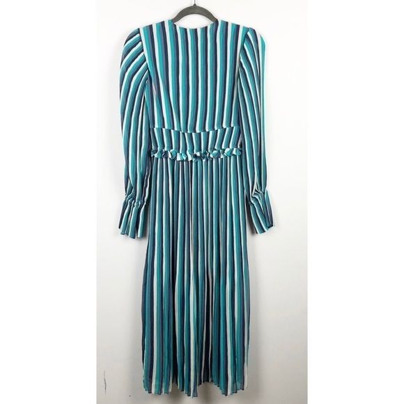 Ramy Brook Printed Hazel Striped Ruffle Long Sleeve Midi Dress Size 0 Blue Party - Picture 3 of 9
